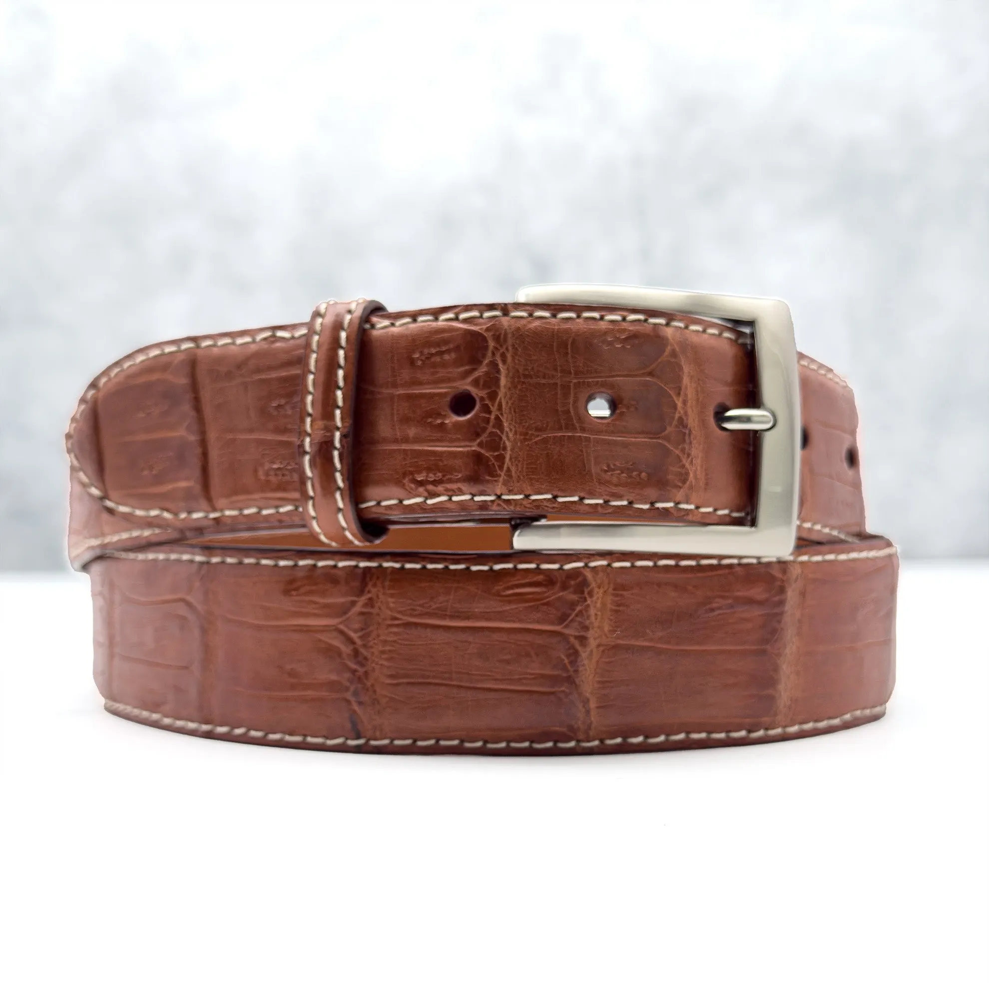 Matte Caiman Tail Belt: Cognac