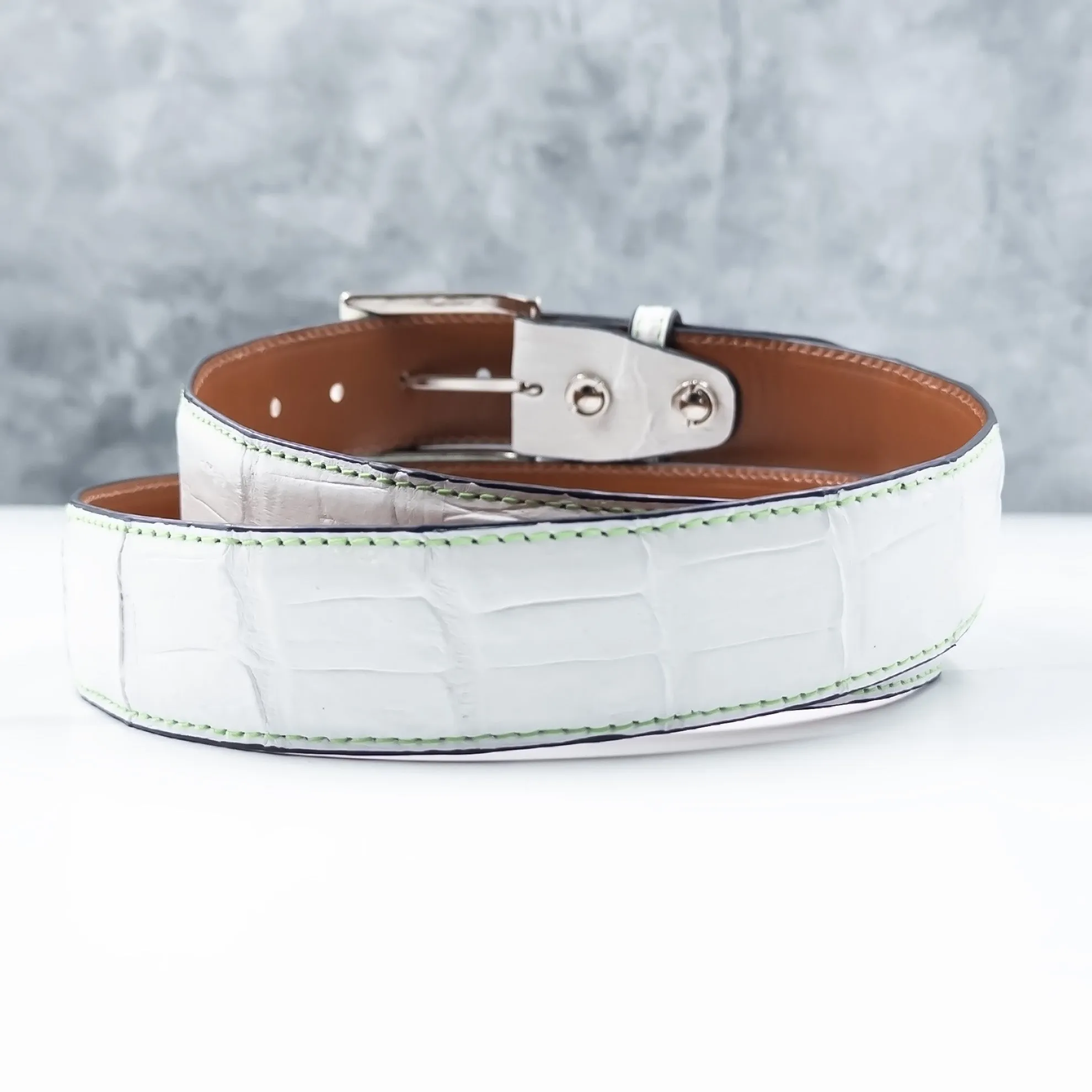 Matte Caiman Tail Belt: White