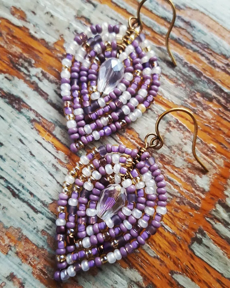 Medium Beaded Petal Earrings