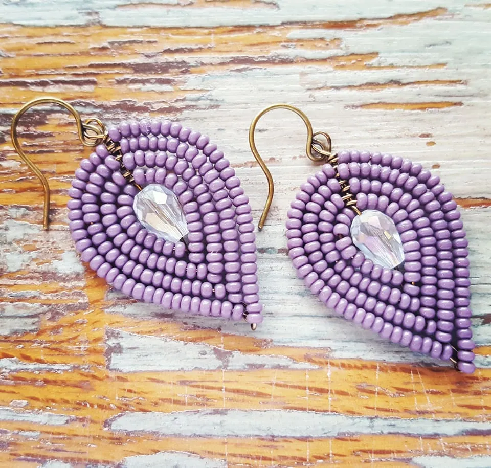 Medium Beaded Petal Earrings