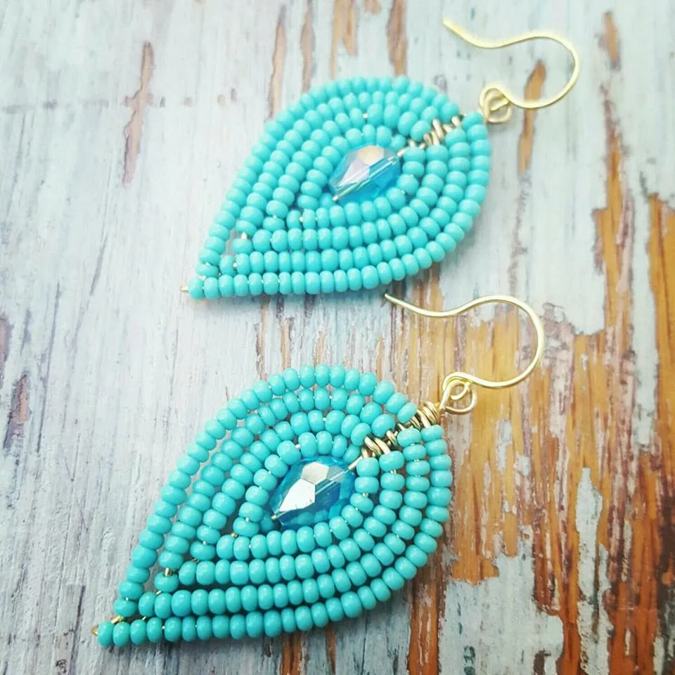 Medium Beaded Petal Earrings