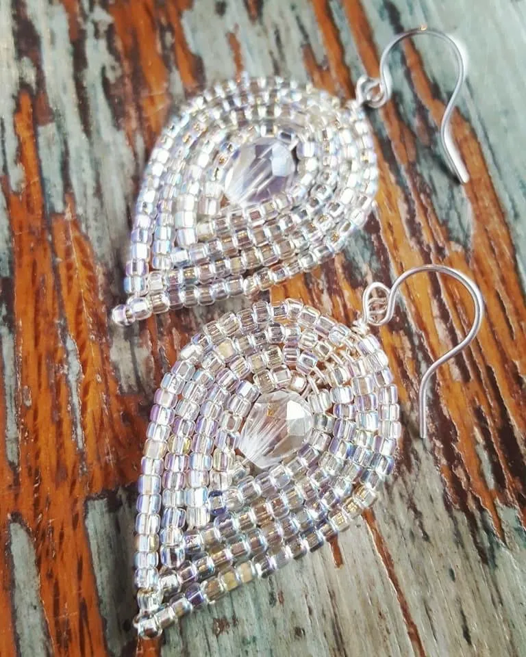 Medium Beaded Petal Earrings