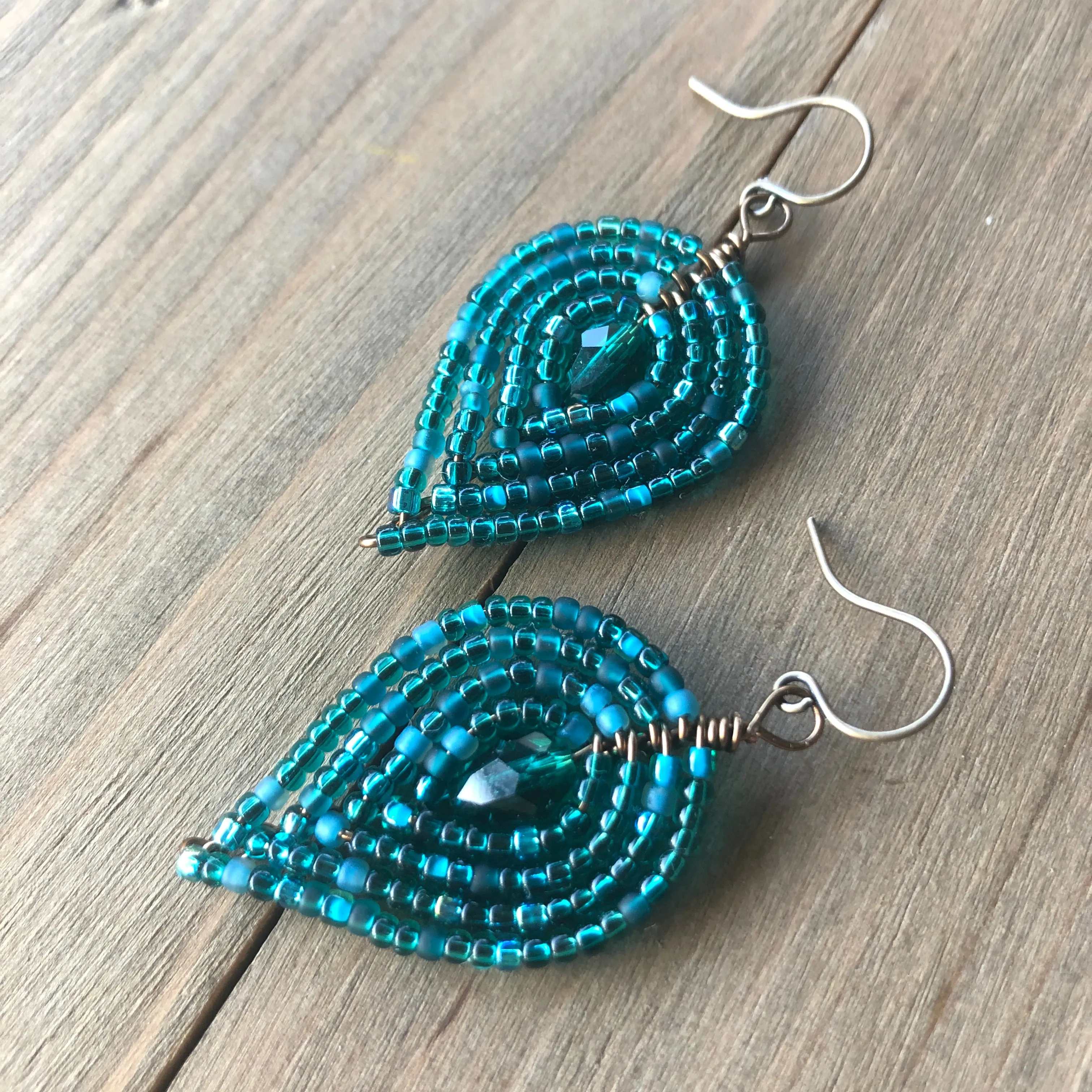 Medium Beaded Petal Earrings