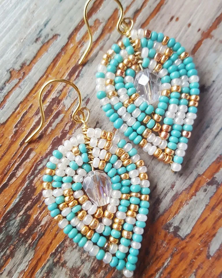 Medium Beaded Petal Earrings