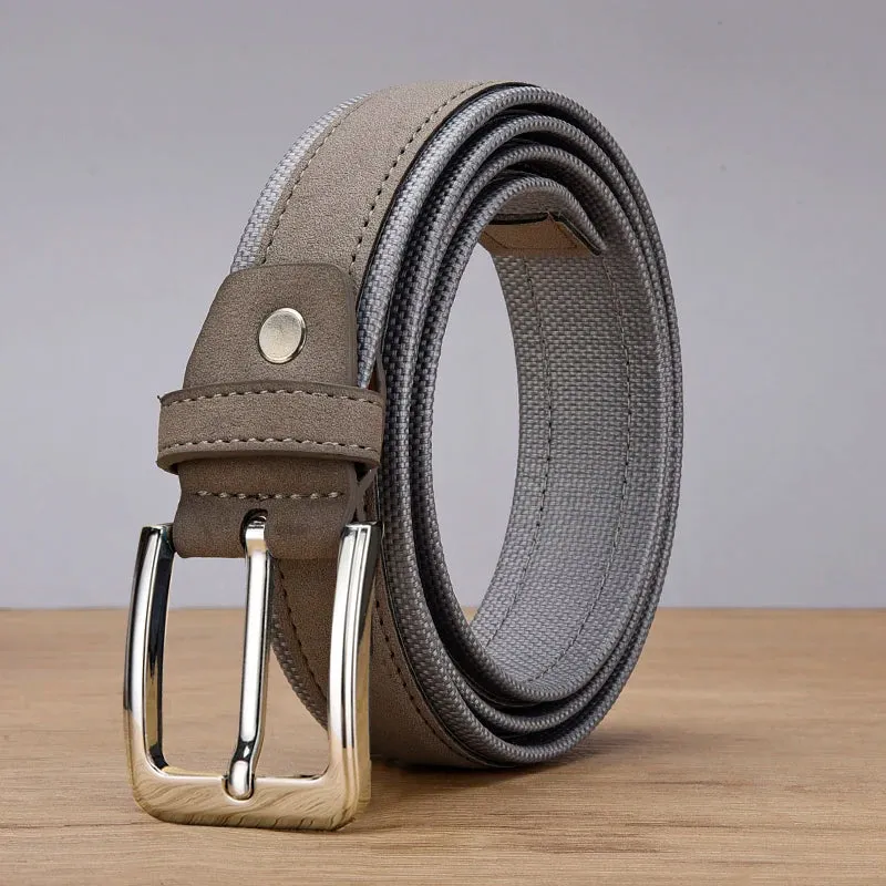 Men Suede Leather Belt With Oxford Fabric Strap Genuine Leather Luxury Pin Buckle Blue Belts For Men 3.5 cm and 4.0 cm Width