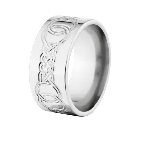 Mens Celtic Wedding Band, 10mm 14k White Gold Wedding Rings