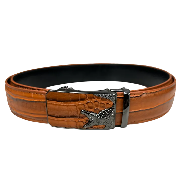 Men's Cognac Print Leather Belt New Style Sliver Buckle