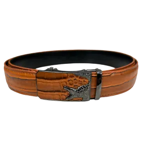 Men's Cognac Print Leather Belt New Style Sliver Buckle