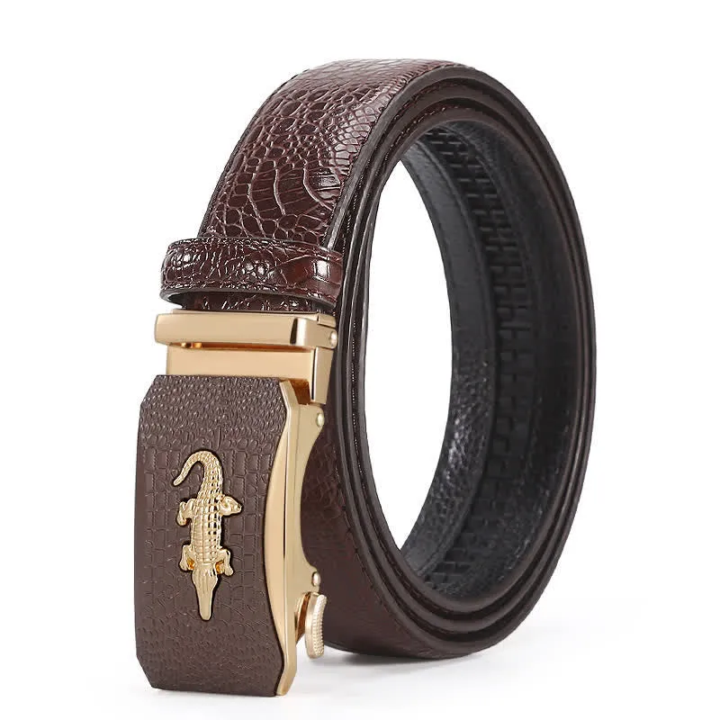 Men's Crocodile Reliefs Buckle Leather Ratchet Belt