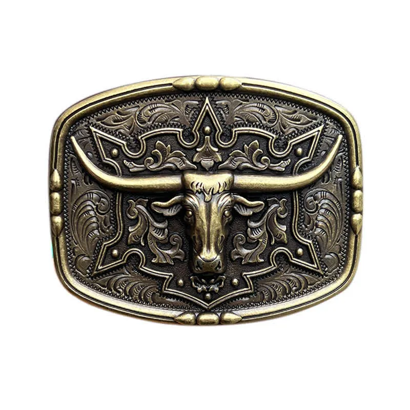 Men's DIY Raised Longhorn Bull Buckle Leather Belt