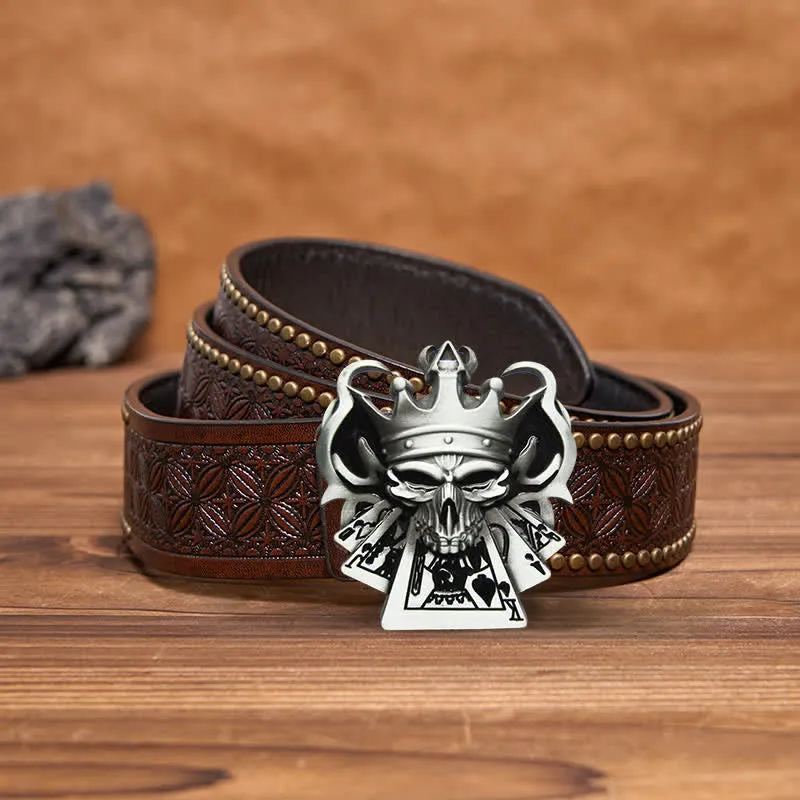 Men's DIY Skull Royal Flush Poker Casino Buckle Leather Belt