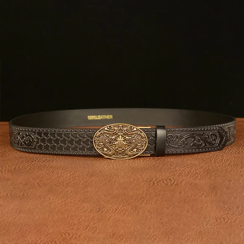 Men's Double Dragon Battling Leather Belt