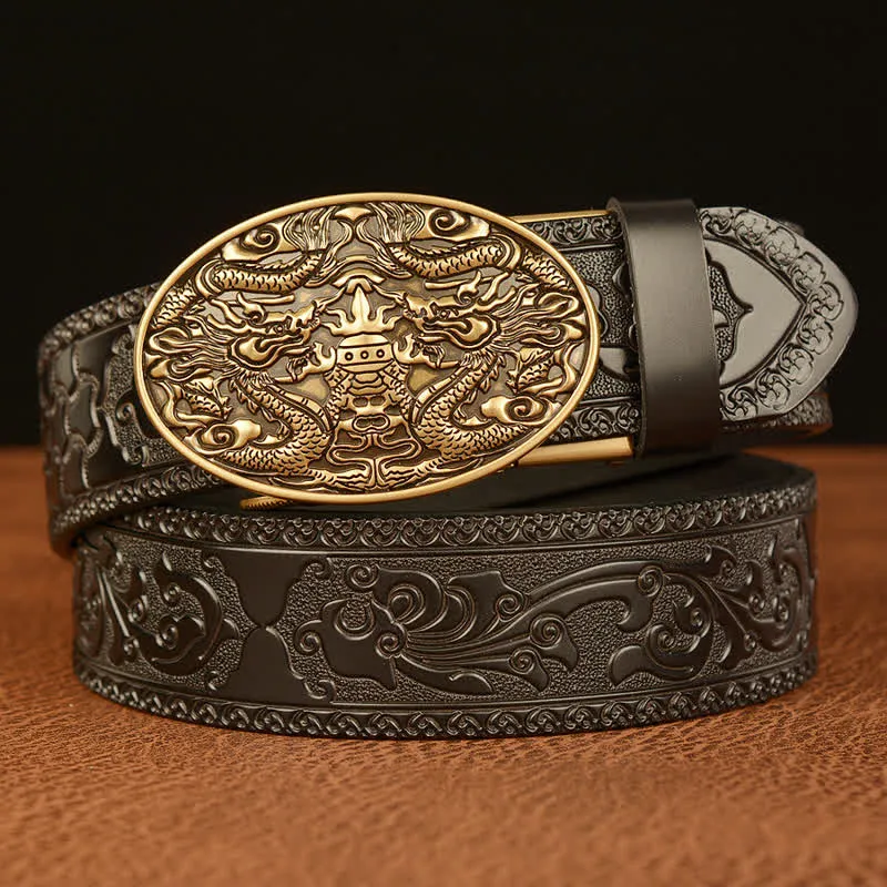 Men's Double Dragon Battling Leather Belt