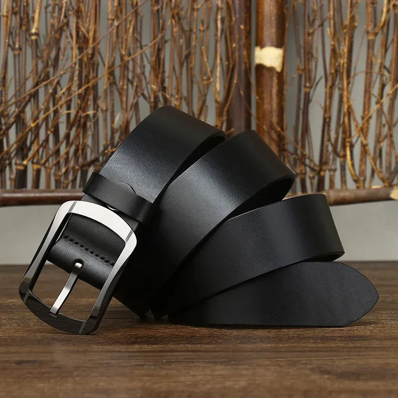 Men's Leather Belt with Single Prong Ceramic Buckle - Elegant Business Style