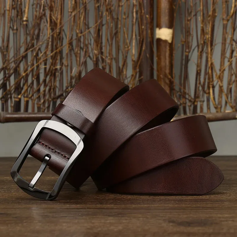 Men's Leather Belt with Single Prong Ceramic Buckle - Elegant Business Style