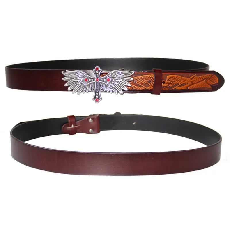 Men's Personality Winged Cross Buckle Leather Belt