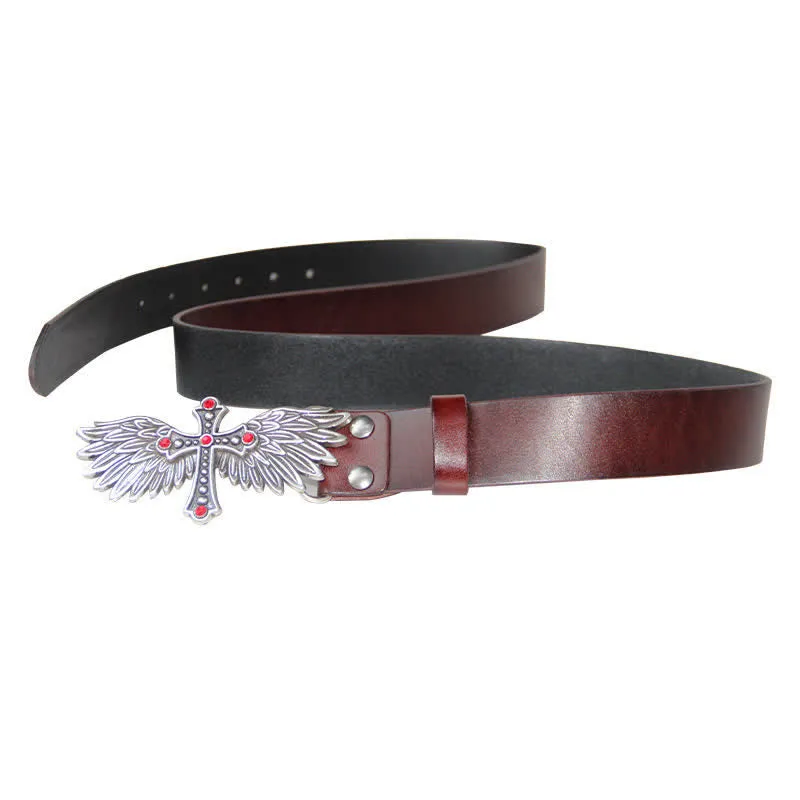 Men's Personality Winged Cross Buckle Leather Belt