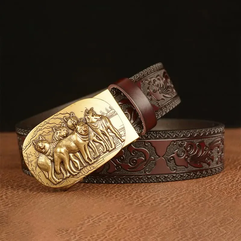 Men's Retro Pack Of Wolves Leather Belt