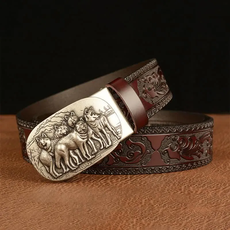 Men's Retro Pack Of Wolves Leather Belt