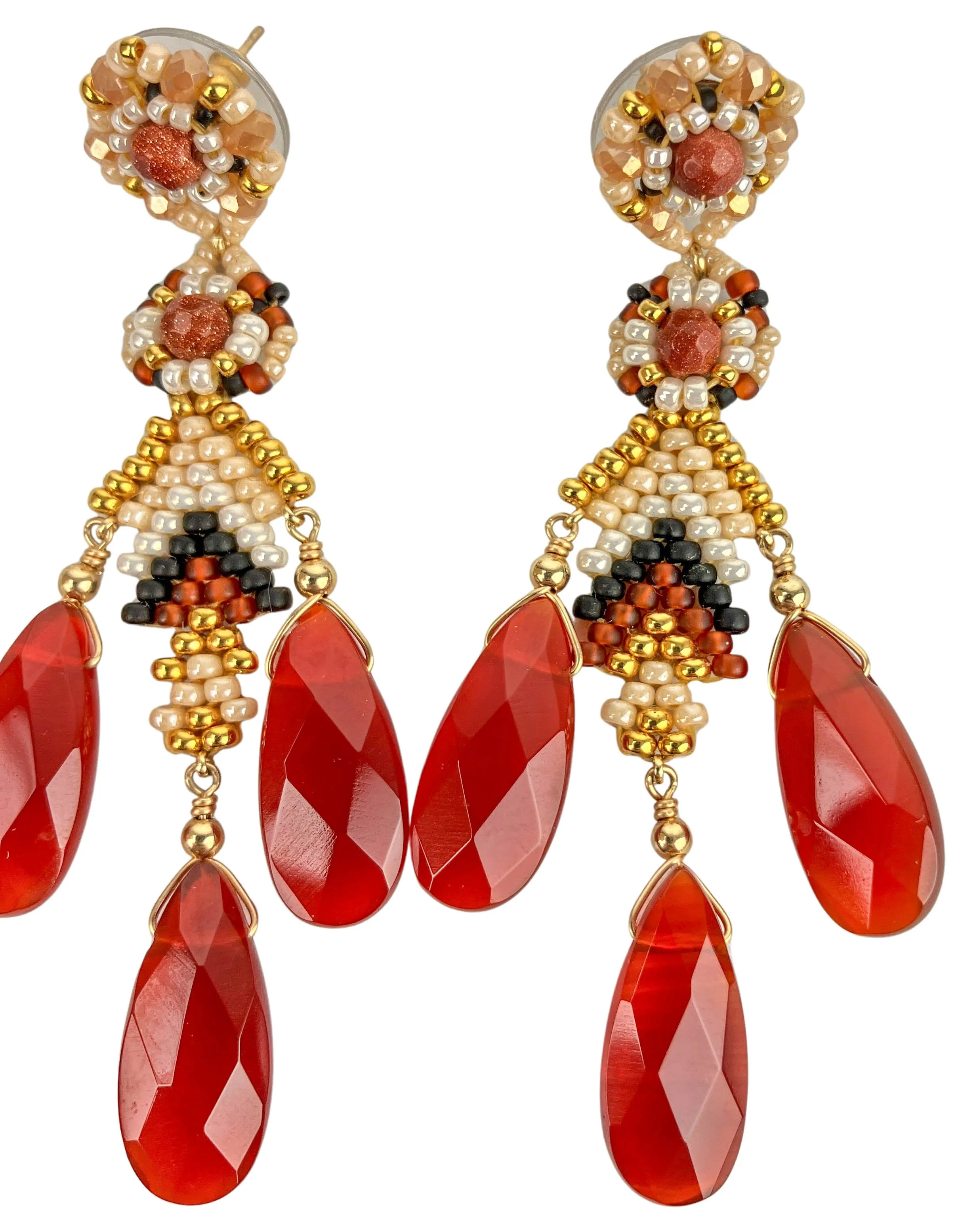 Miguel Ases Miyuki Earrings in Carnelian/Brown