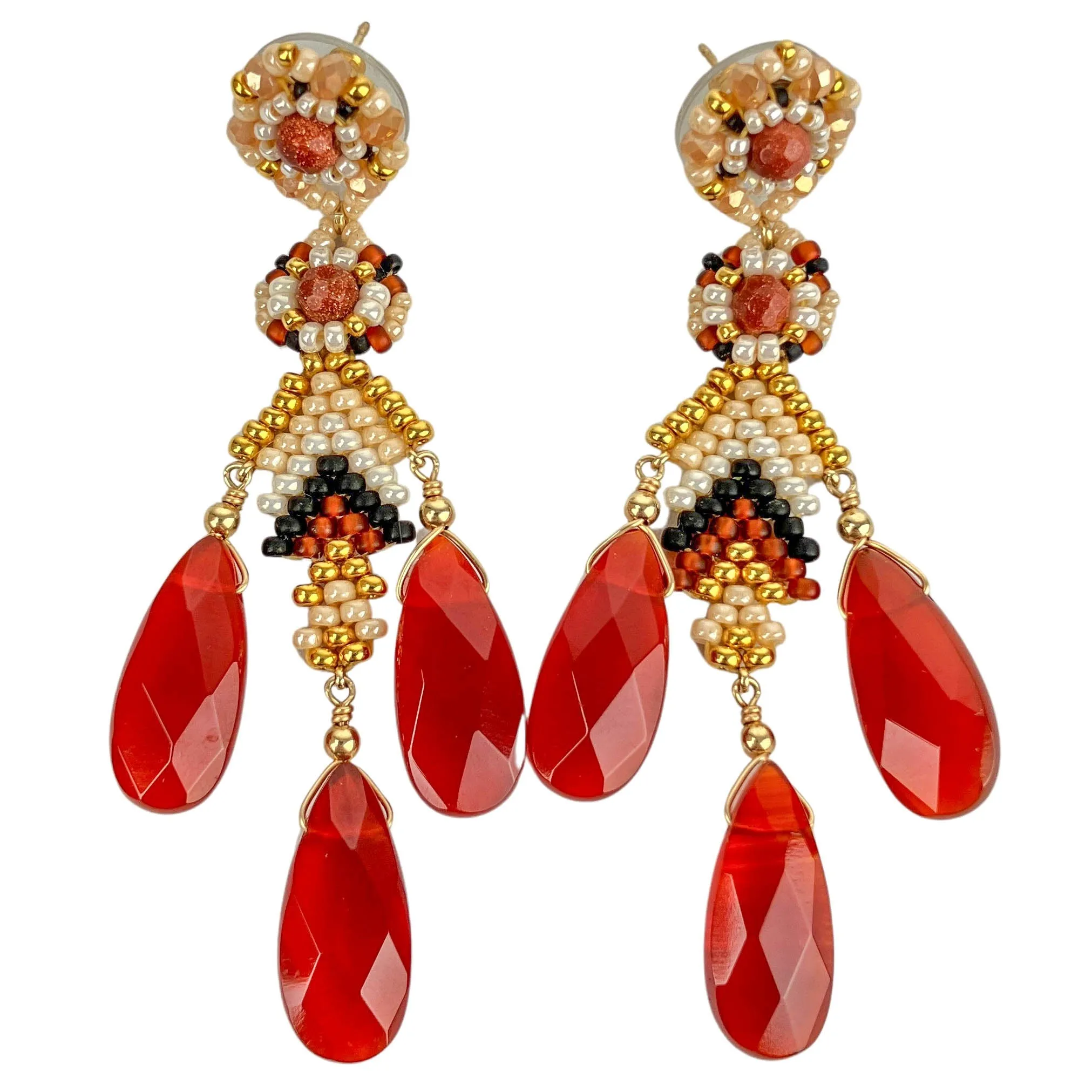 Miguel Ases Miyuki Earrings in Carnelian/Brown