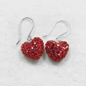 Mini All Over Crystal Pave Heart Silver Earrings