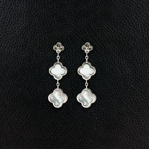 Mother of Pearl & Diamond Clover Earrings