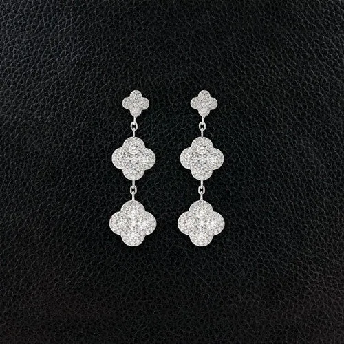 Mother of Pearl & Diamond Clover Earrings