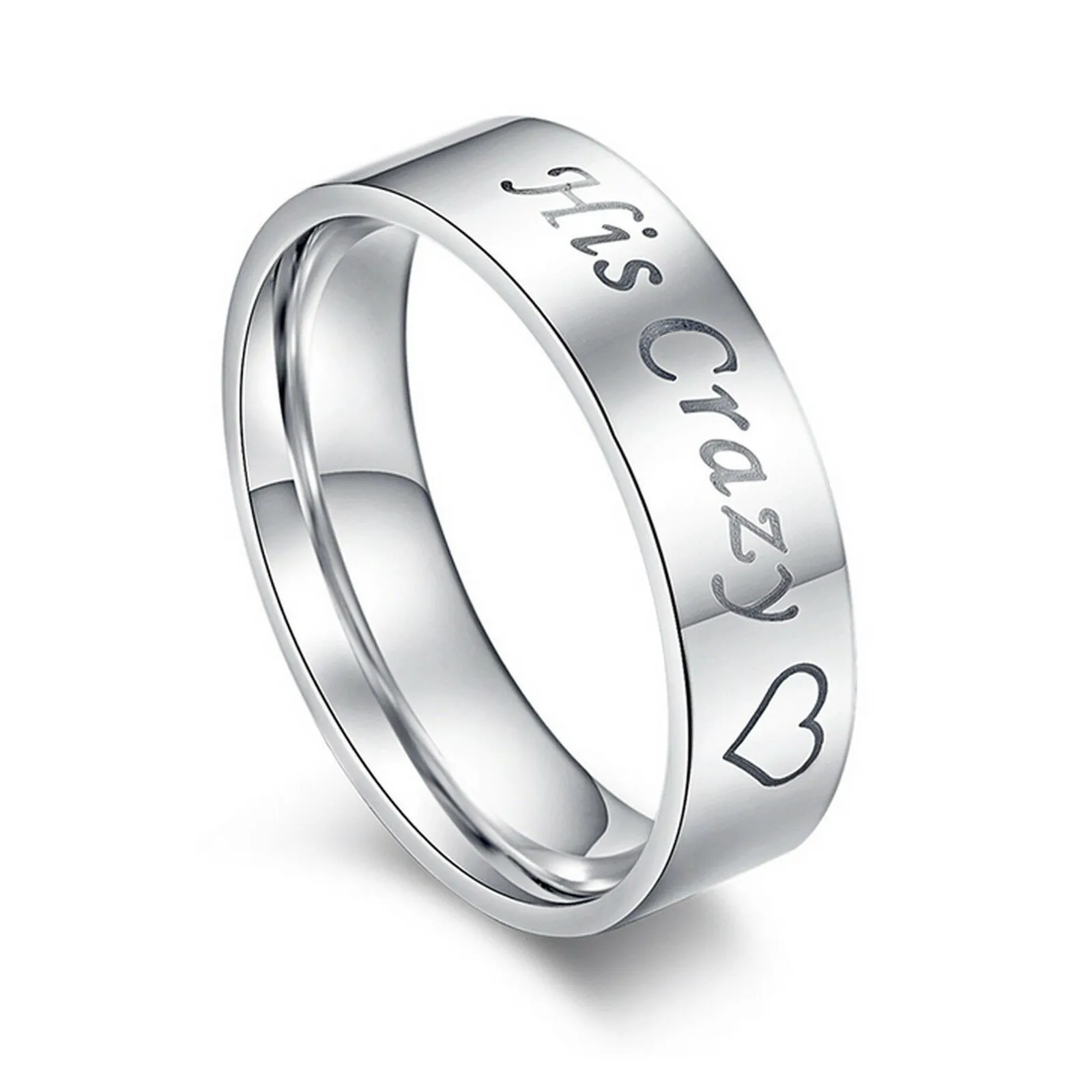 MRoyale™ Couple's Matching Stainless Steel 'His Crazy/Her Weirdo' Wedding Band Ring