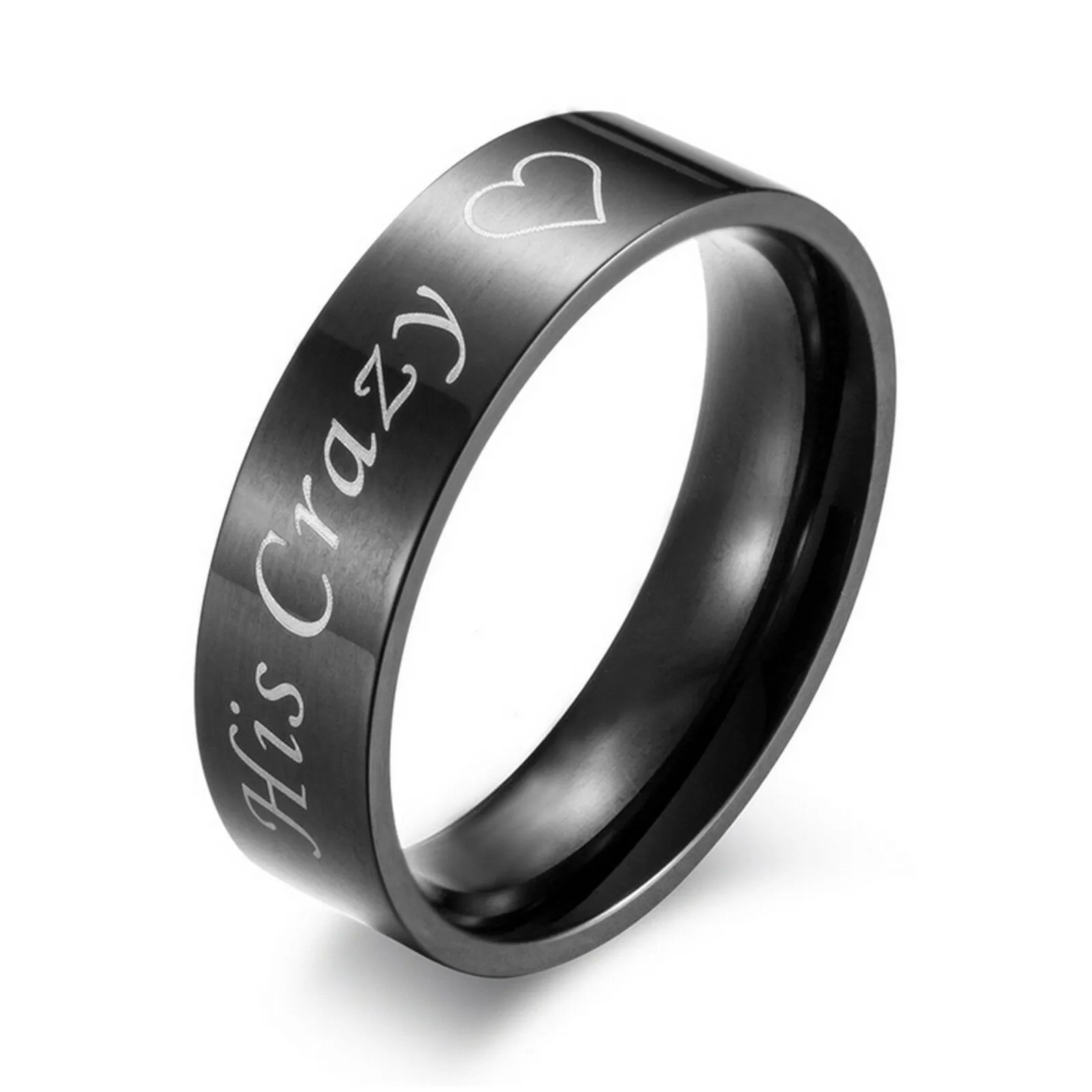 MRoyale™ Couple's Matching Stainless Steel 'His Crazy/Her Weirdo' Wedding Band Ring