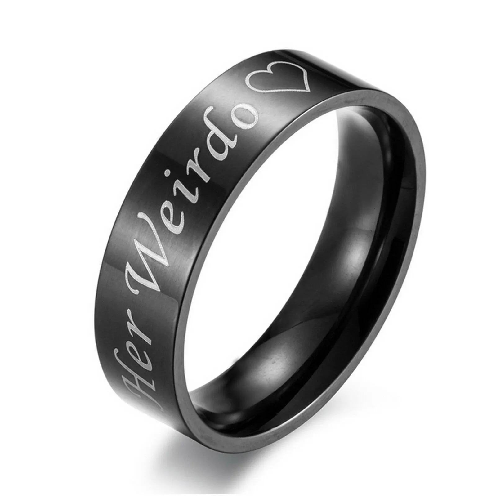 MRoyale™ Couple's Matching Stainless Steel 'His Crazy/Her Weirdo' Wedding Band Ring