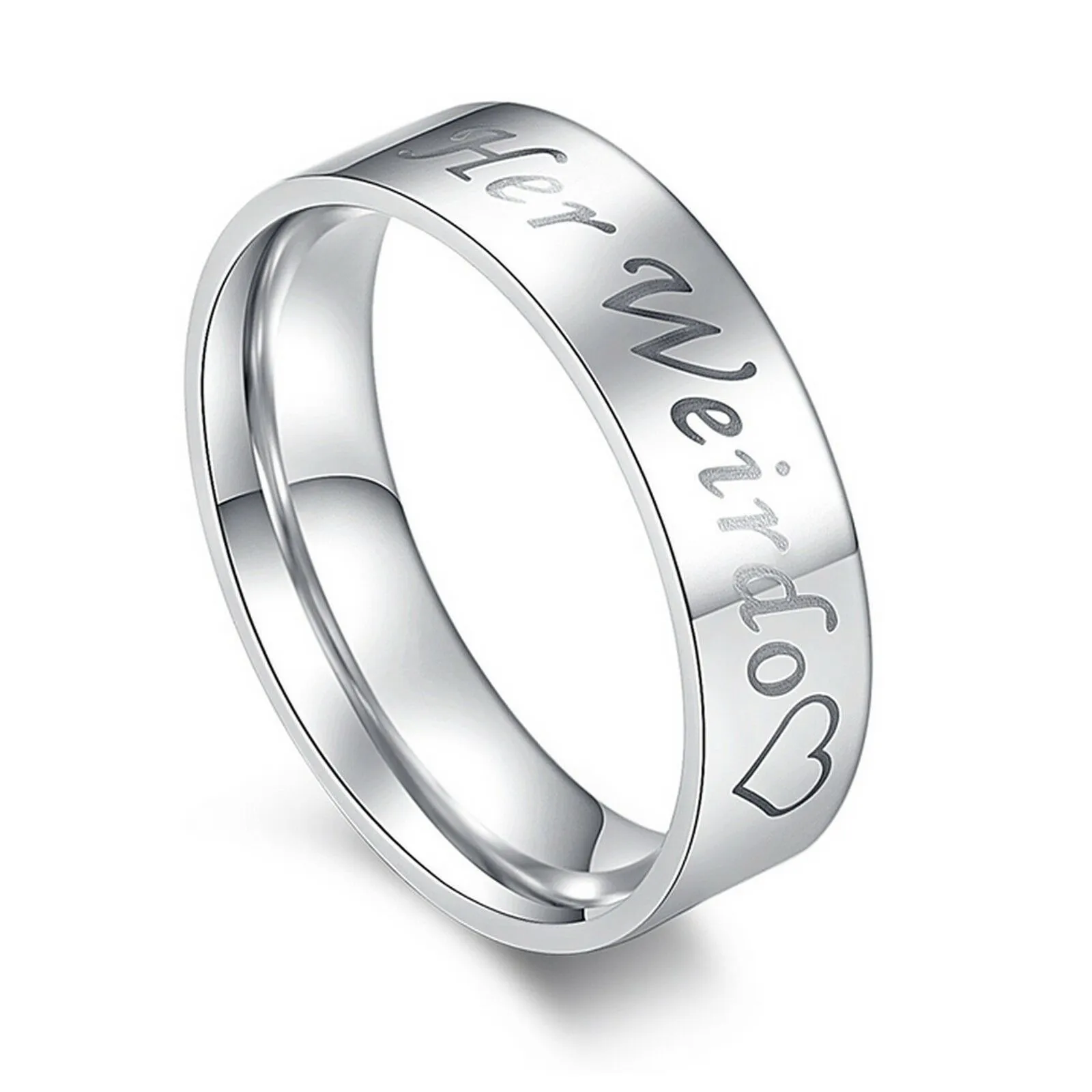 MRoyale™ Couple's Matching Stainless Steel 'His Crazy/Her Weirdo' Wedding Band Ring