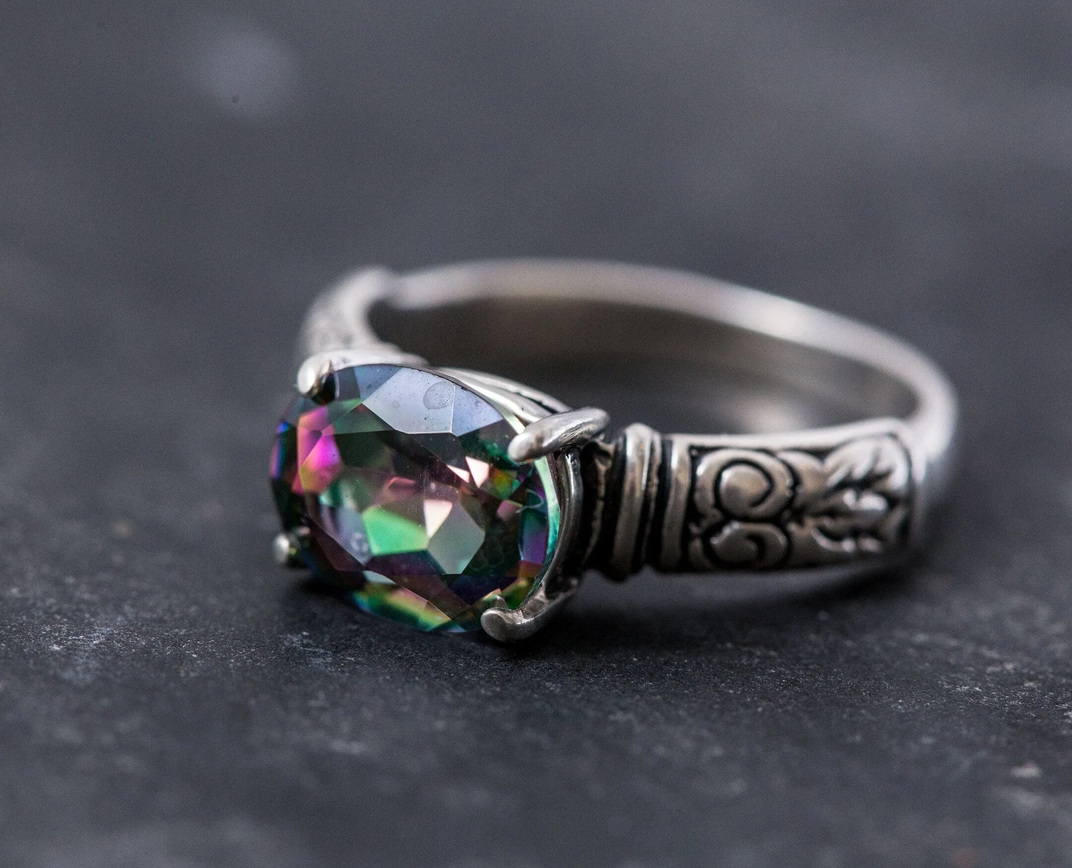 Mystic Topaz Ring- Natural Mystic Topaz Ring - Boho Silver Band