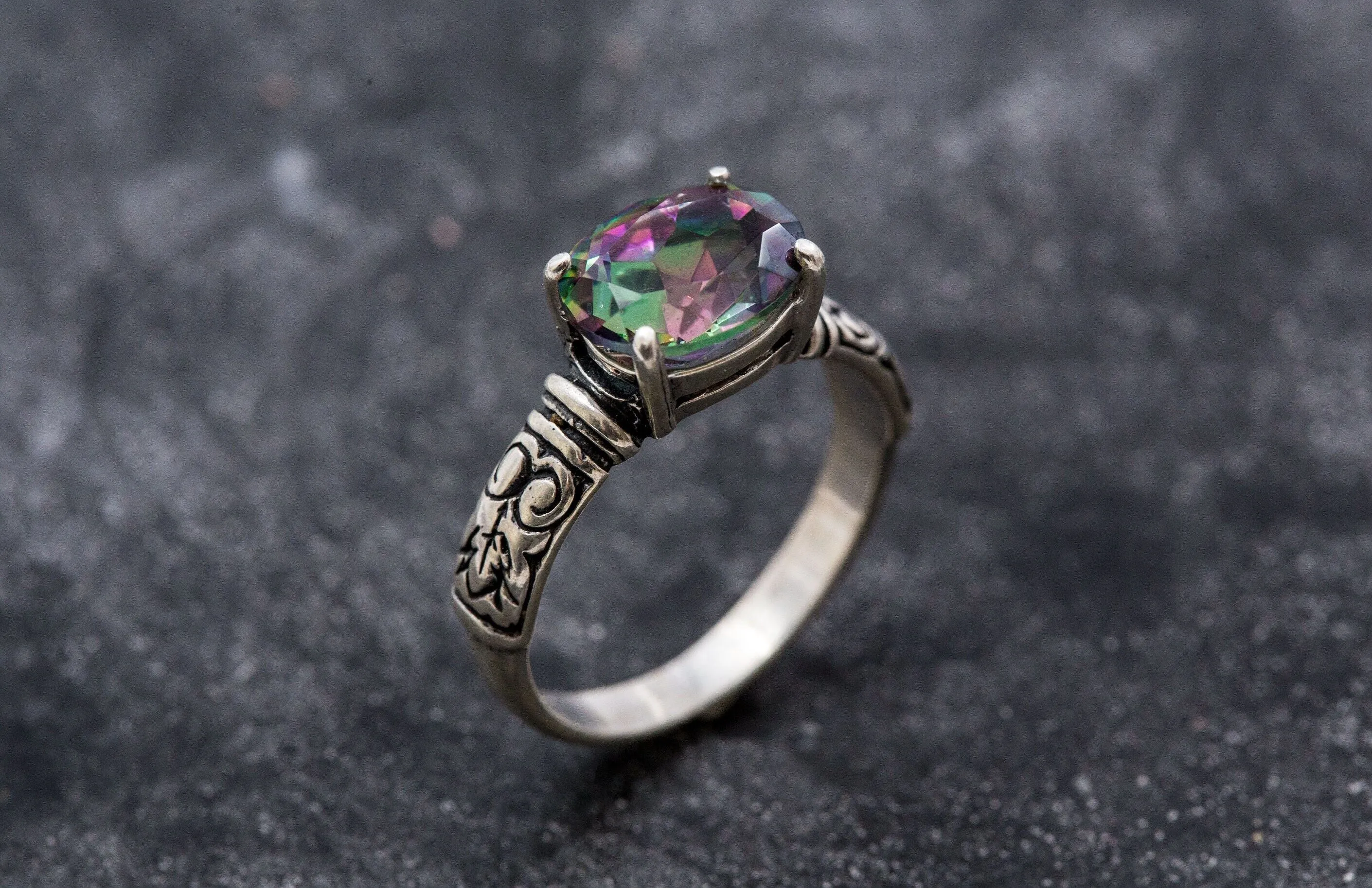 Mystic Topaz Ring- Natural Mystic Topaz Ring - Boho Silver Band