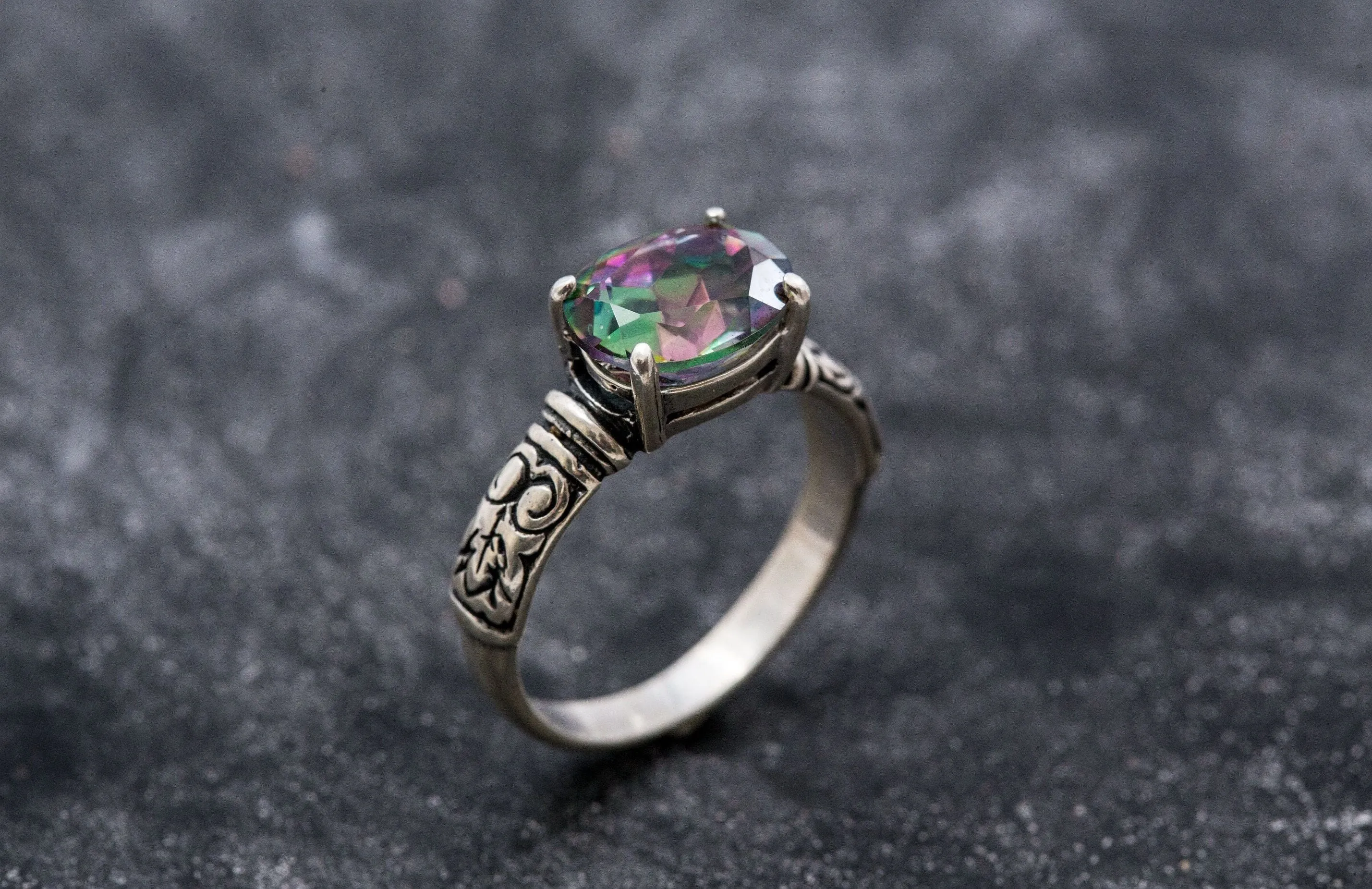 Mystic Topaz Ring- Natural Mystic Topaz Ring - Boho Silver Band