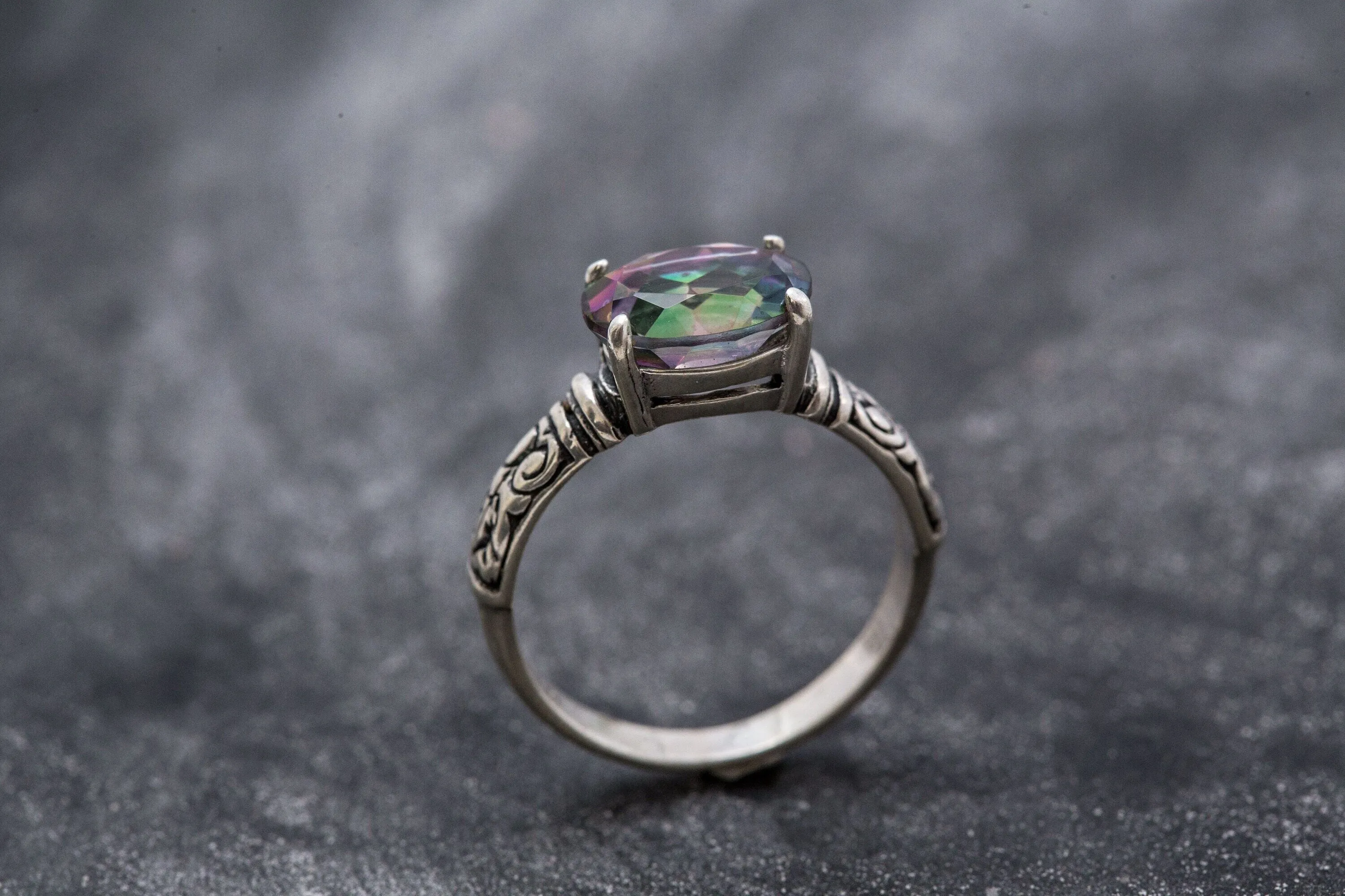 Mystic Topaz Ring- Natural Mystic Topaz Ring - Boho Silver Band