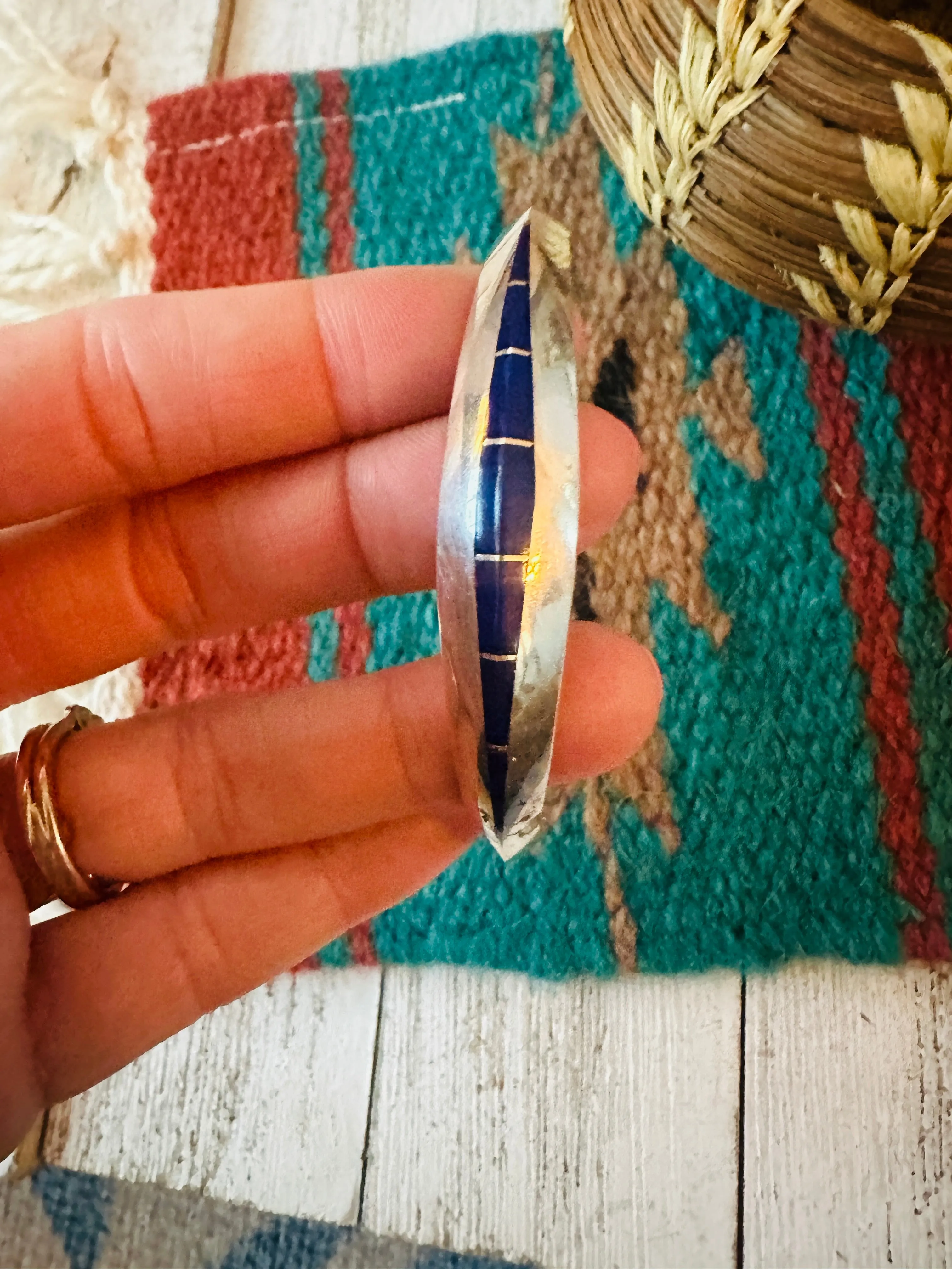 Navajo Sterling Silver & Lapis Inlay Cuff Bracelet