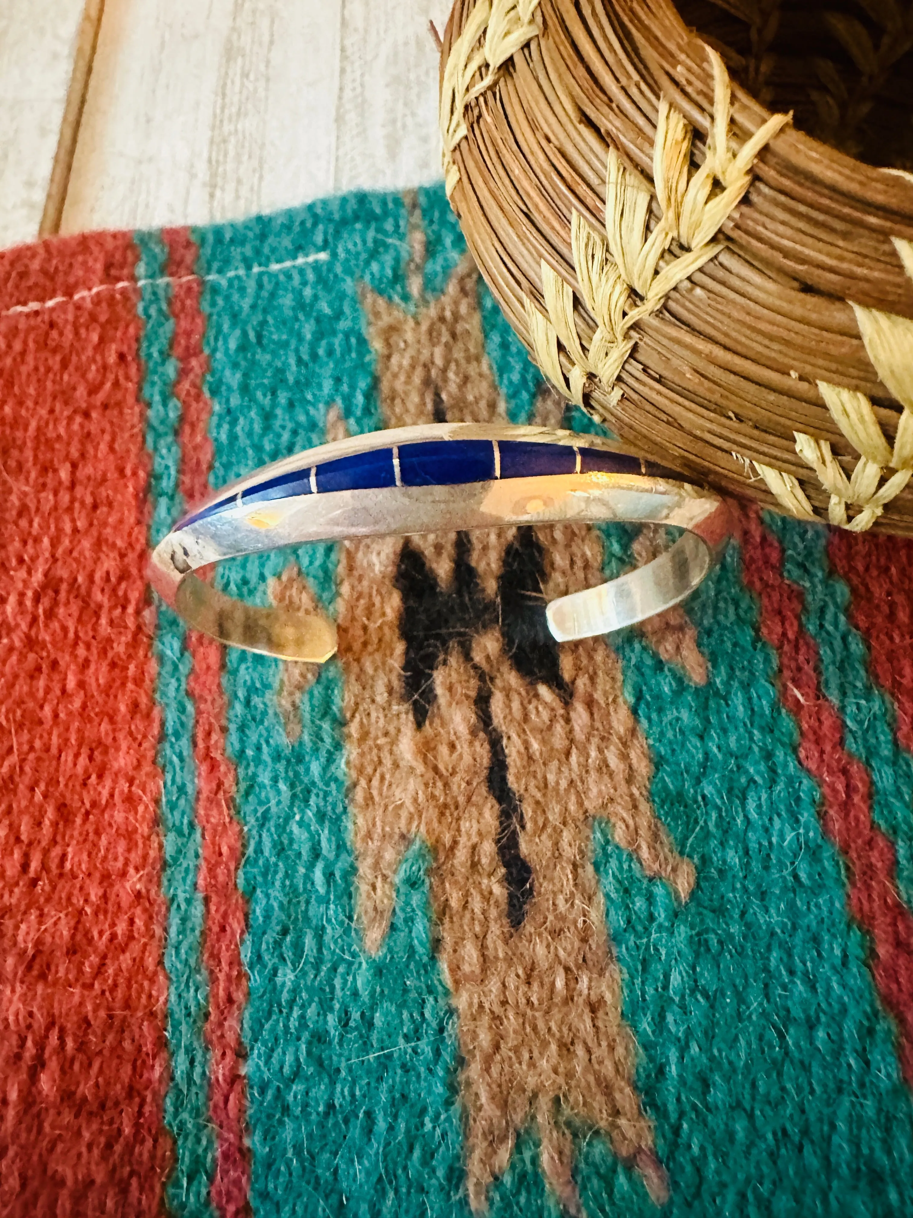 Navajo Sterling Silver & Lapis Inlay Cuff Bracelet