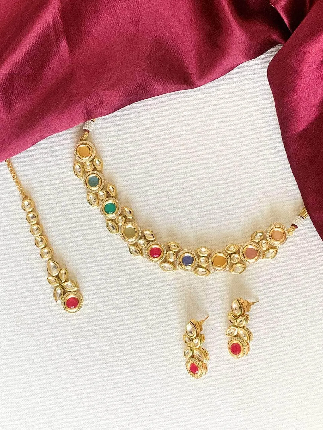 Navratna Small Kundan Ad Necklace Set