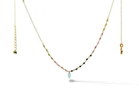 Necklace - Stone & Chain Mixed Tourmaline with Blue Topaz Pendant Gold Plated Sterling Silver 17"