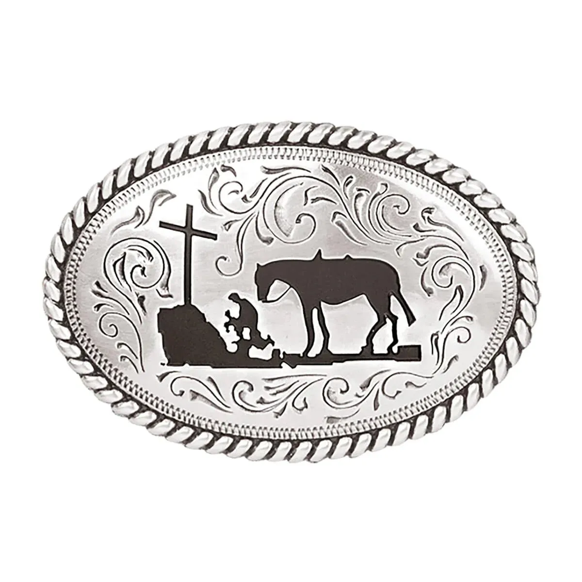 Nocona Cowboy Prayer Silver Belt Buckle