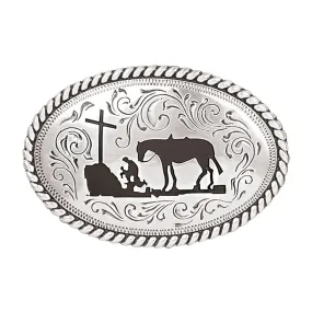 Nocona Cowboy Prayer Silver Belt Buckle