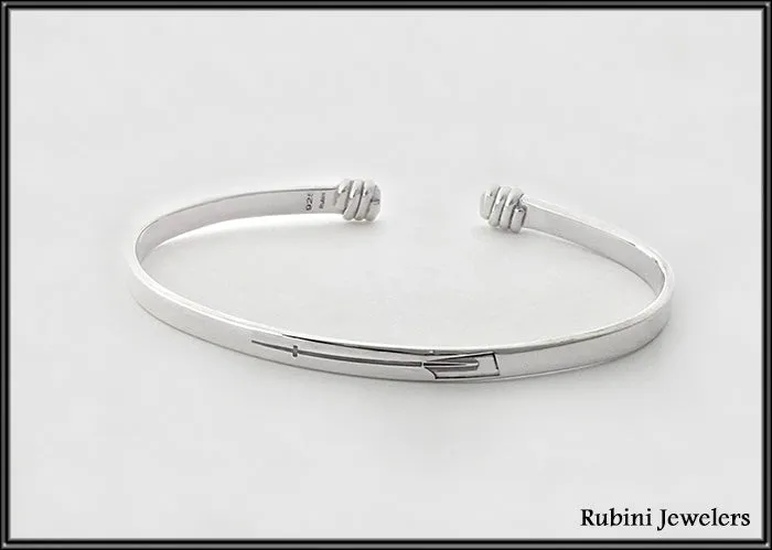 Oar Engraved Cuff Bracelet with Wire Wrapped Ends