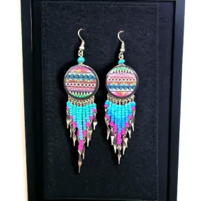 OldTribes™ Southwestern Round Green and Pink Earrings