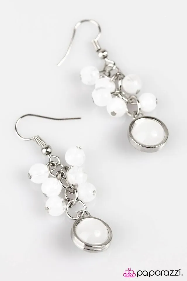 Open Door Jewelry - Bright Skies - White Earring - Paparazzi Accessories