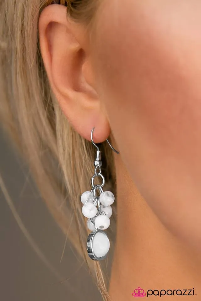 Open Door Jewelry - Bright Skies - White Earring - Paparazzi Accessories