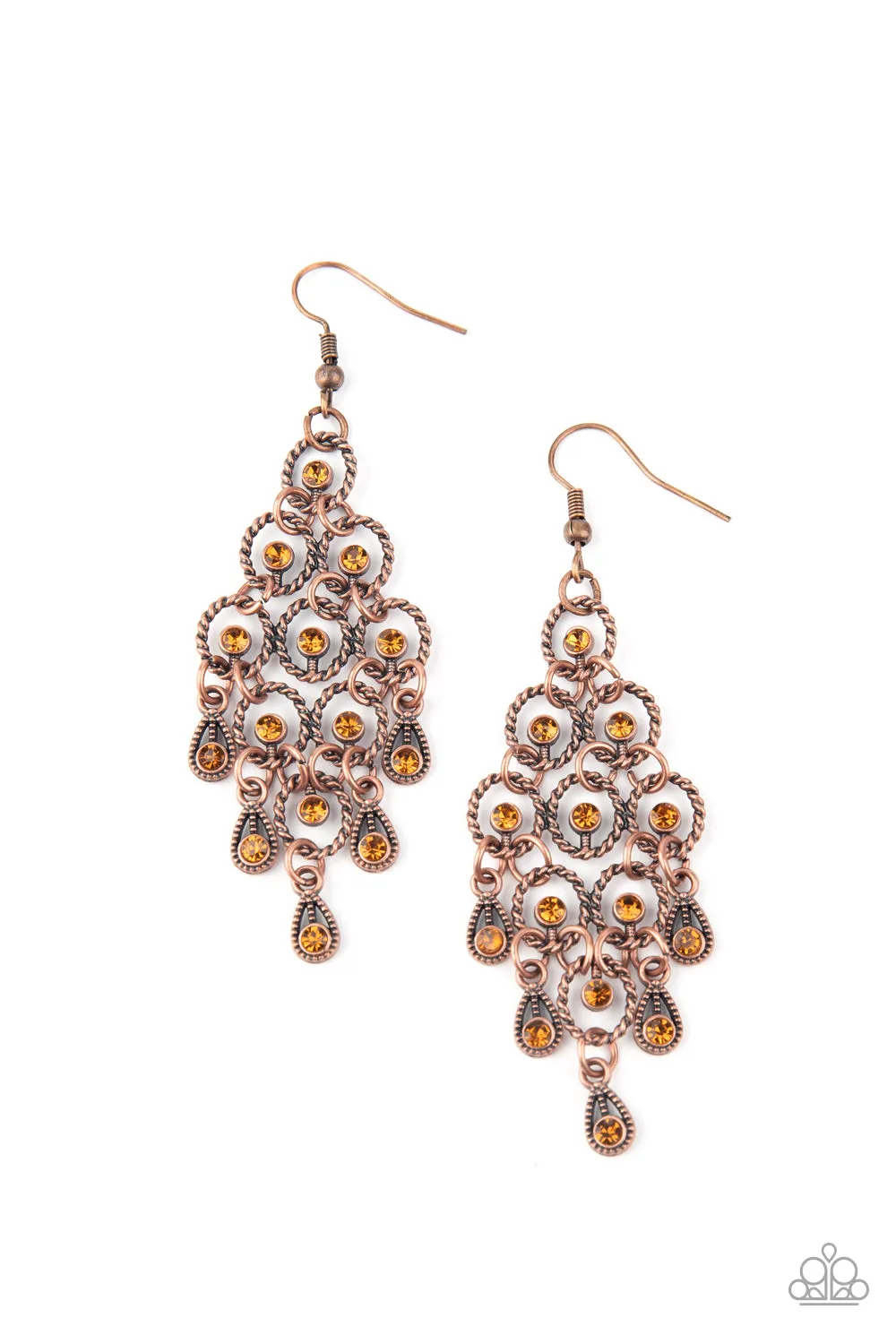 Open Door Jewelry - Chandelier Cameo - Copper Earrings - Paparazzi Accessories