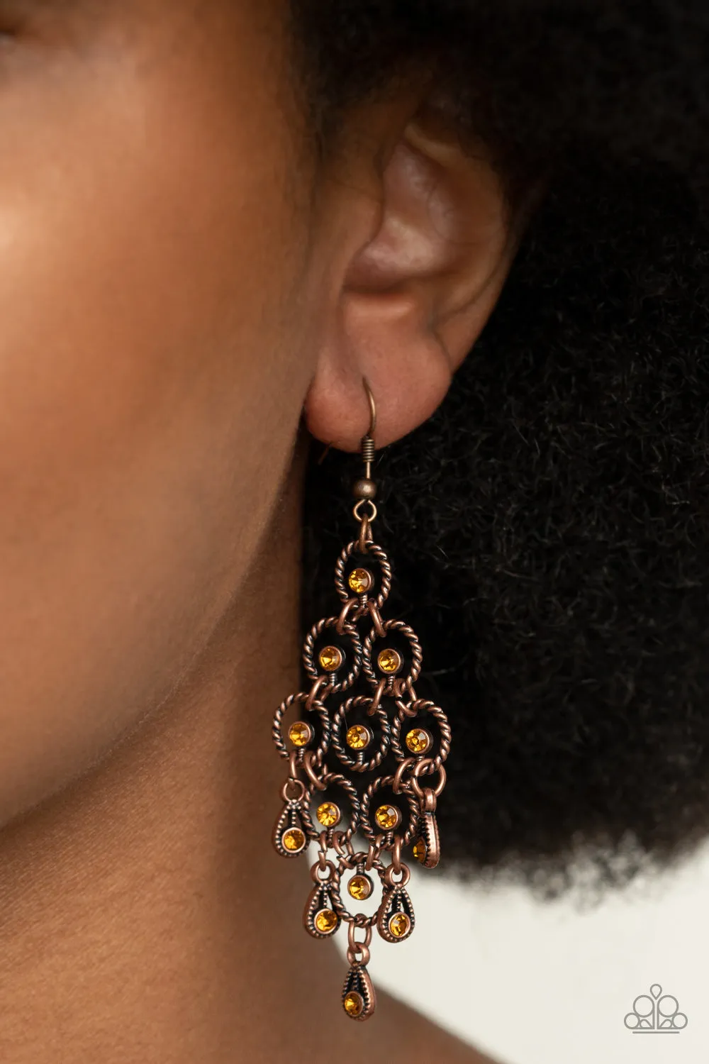 Open Door Jewelry - Chandelier Cameo - Copper Earrings - Paparazzi Accessories