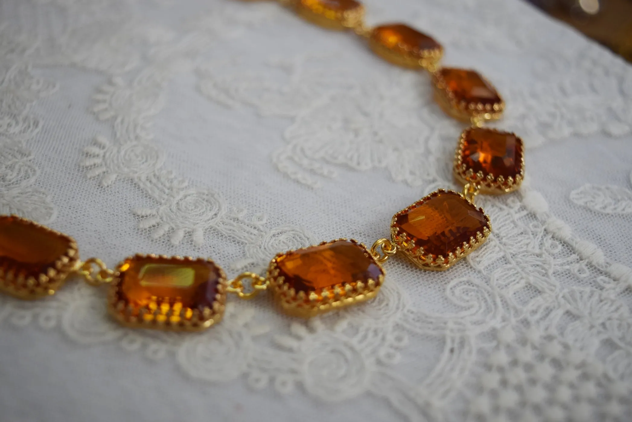 Orange Topaz Crown Necklace - Large Octagon