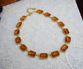 Orange Topaz Crown Necklace - Large Octagon